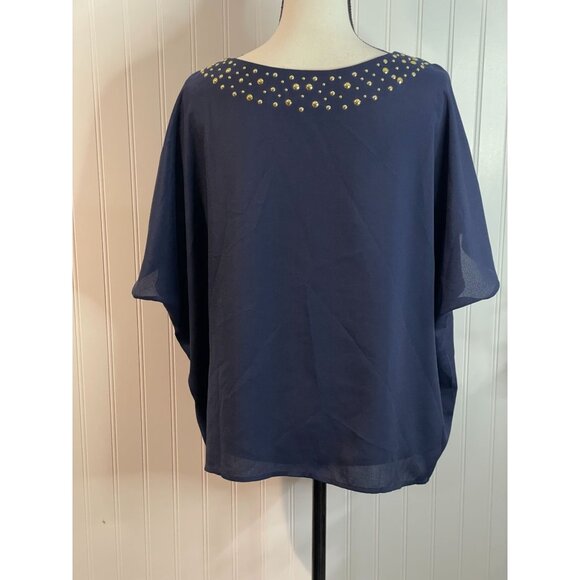 Lilly Pulitzer Navy Embellished Neckline Blouse S 100% Polyester - Picture 2 of 13